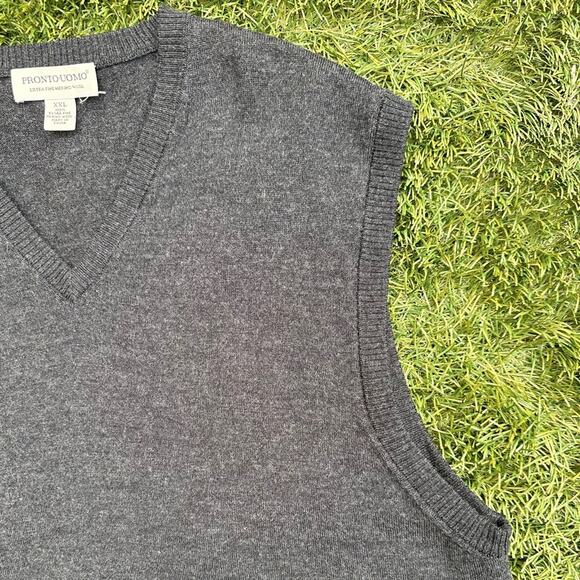 Pronto Uomo 100% Merino Wool V Neck Pullover Knit Vest Mens Versatile Layer XXL - Picture 6 of 10